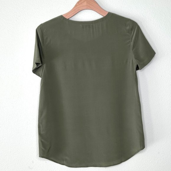 Meera Brooke Silk Short Sleeve Tee Olive Size S - Picture 2 of 7